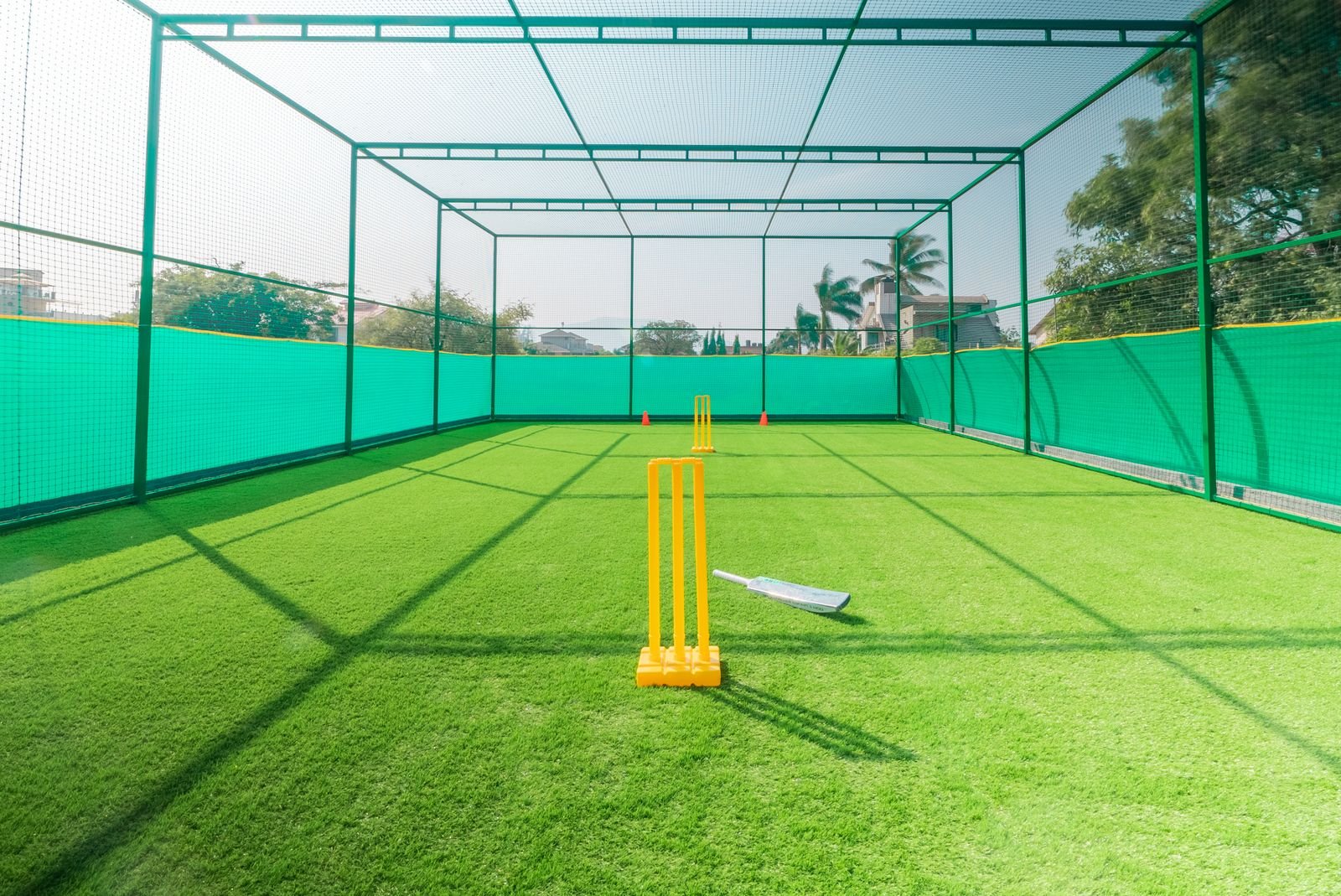 Box cricket practice net at Orchid Life, Gunjur